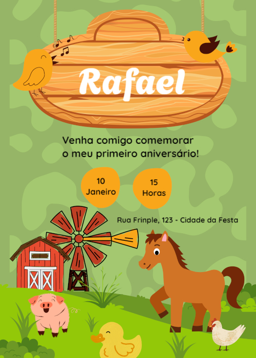 Convite aniversário grátis criança fazenda