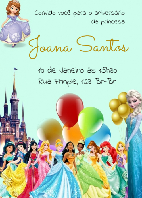 Convite Princesas, balões