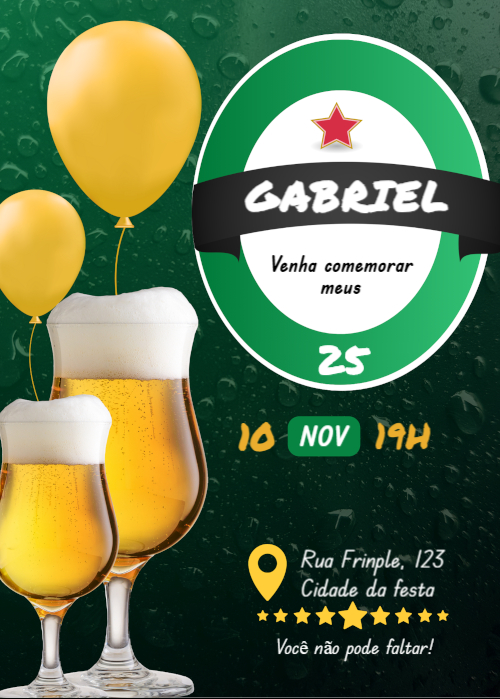 Convite festa grátis, cerveja