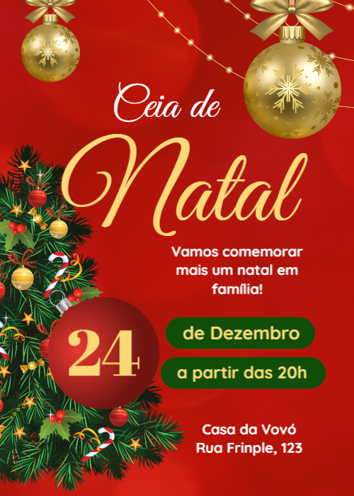 Convite de natal árvore e bolas