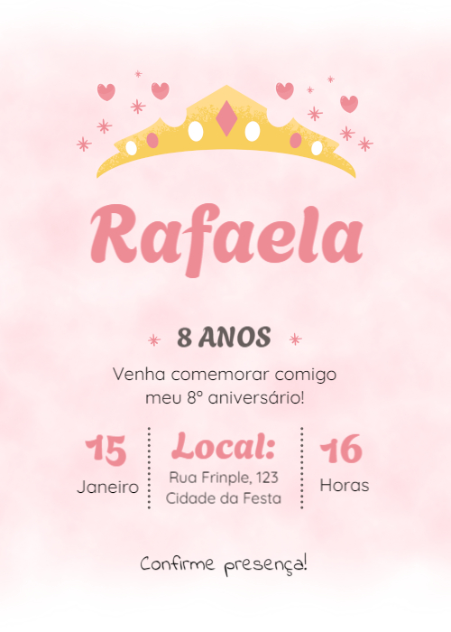 Convite aniversário grátis criança princesa