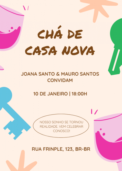 Convite chá casa nova grátis, cores