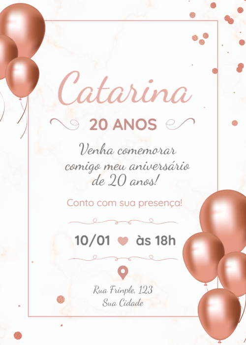 Convite aniversário gratuito, balões, confetes