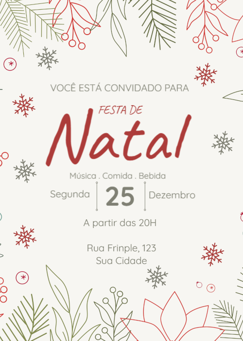 Convite natal fundo branco moderno