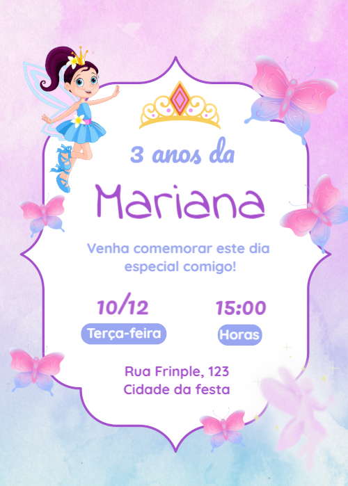 Convite aniversário criança fada fofinha