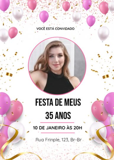  Convite Balões rosa com foto