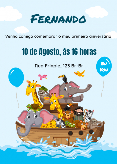 Convite Animais, barco, balões