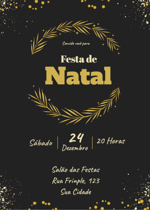 Convite natal fundo preto letras douradas