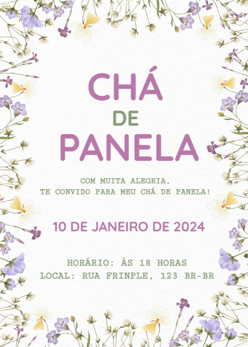 Convite Convite Chá de Panela, com flores