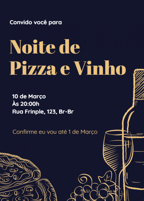 Convite Noite de Pizza e Vinho