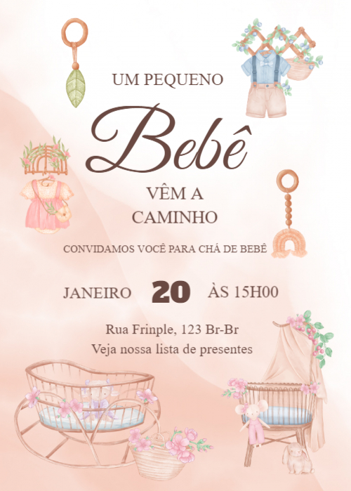 Convite Chá de bebê, desenhos, rosa