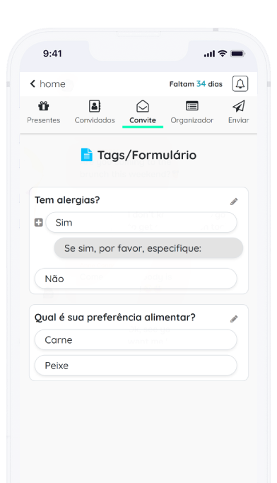 Captura de tela do aplicativo Frinple apresentado os formulários