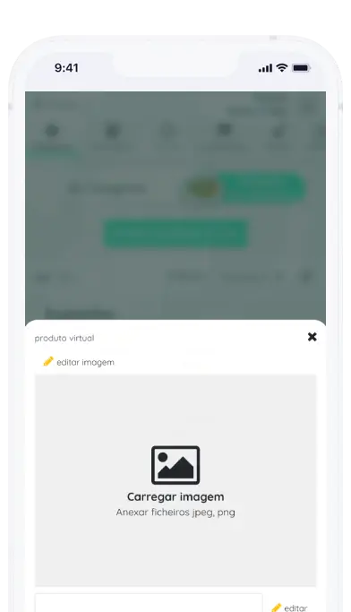 Captura de tela do aplicativo Frinple apresentando como adicionar produtos virtuais