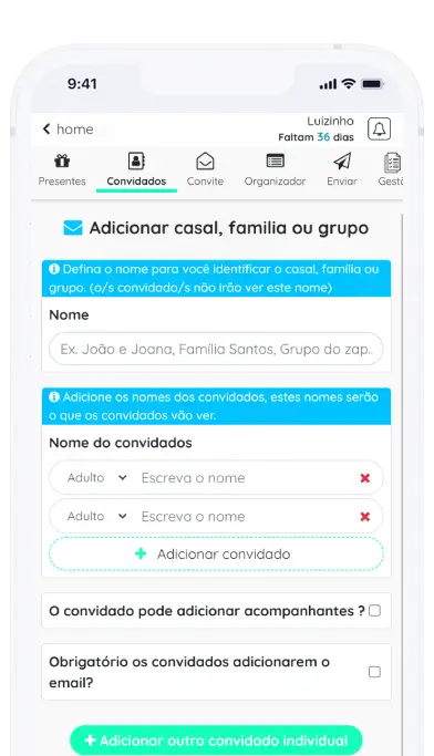 Captura de tela do aplicativo Frinple da funcionalidade lista de convidados