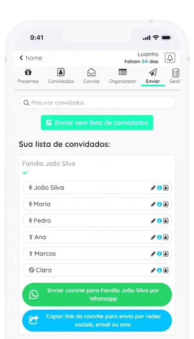 Captura de tela do aplicativo Frinple apresentando o envio personalizado