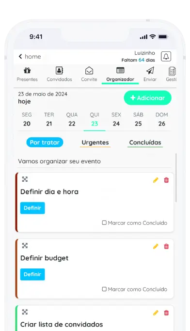 Captura de tela do aplicativo Frinple da funcionalidade organizador