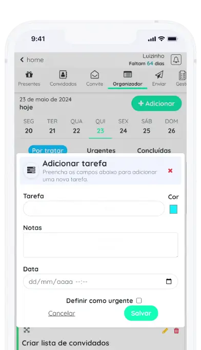 Captura de tela do aplicativo Frinple de como adicionar tarefas