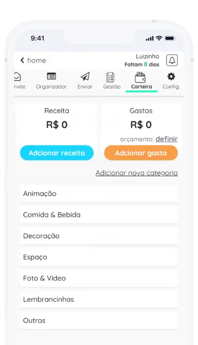 Captura de tela do aplicativo Frinple da funcionalidade carteira