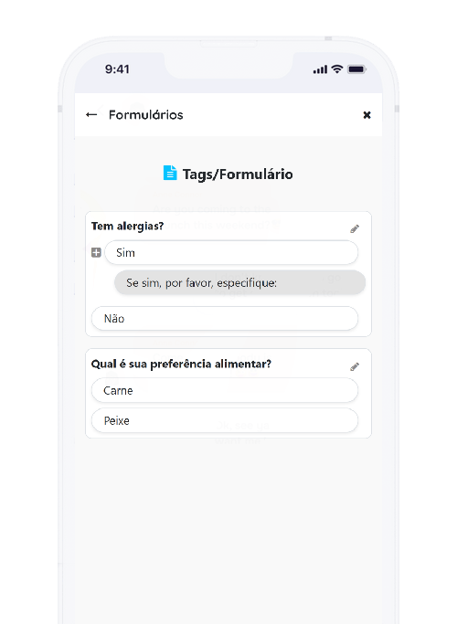 Captura de tela do aplicativo Frinple apresentado os formulários