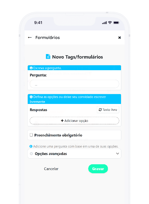 Captura de tela do aplicativo Frinple adicionando perguntas