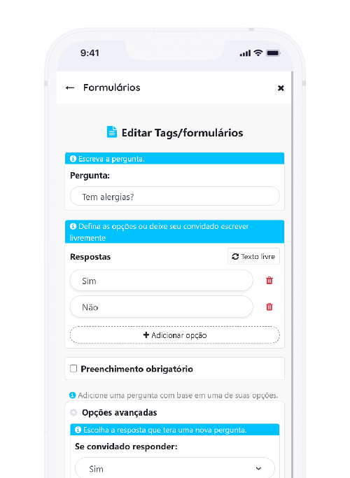 Captura de tela do aplicativo Frinple adicionando as opções de repostas
