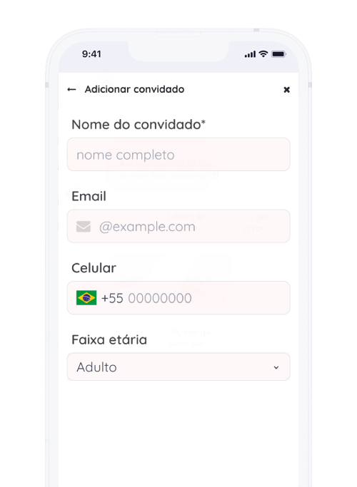 Captura de tela do aplicativo Frinple apresentado a organização dos convidados