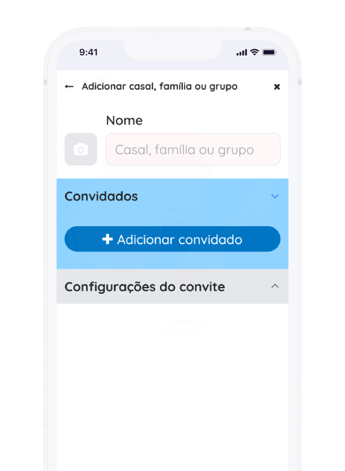 Captura de tela do aplicativo Frinple da funcionalidade lista de convidados