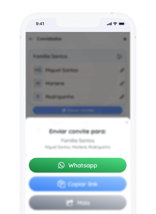 Captura de tela do aplicativo Frinple enviando convite por whatsapp